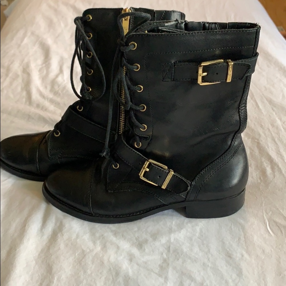 Black with Gold Buckle Arturo Chiang Combat Boots - Picture 3 of 8
